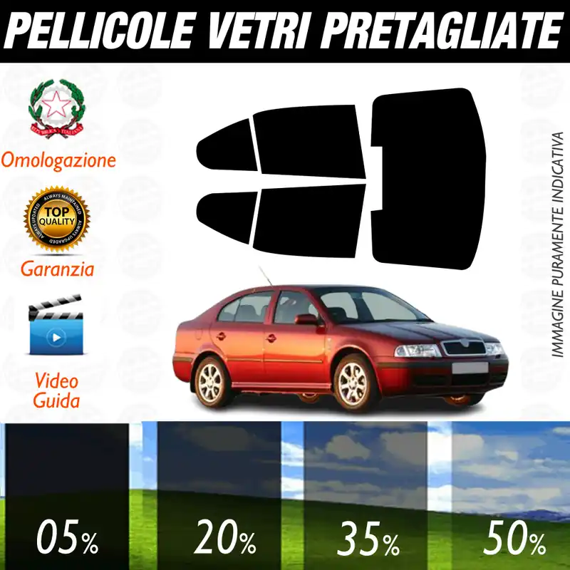 Skoda Octavia Berlina dal 2004 al 2008 Pellicole Oscuramento Vetri Auto Pre Tagliate a Misura Offerta Lampo