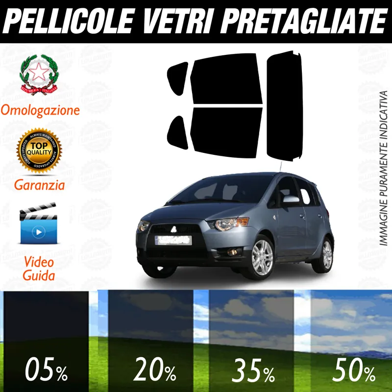 Mitsubishi Colt 5P dal 2008 al 2012 Pellicole Oscuramento Vetri Auto Pre Tagliate a Misura Promozione Esclusiva