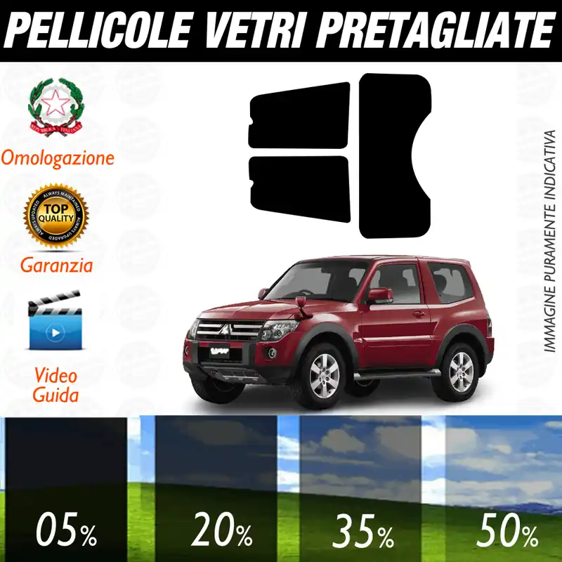 Mitsubishi Pajero 3P dal 2006 al 2019 Pellicole Oscuramento Vetri Auto Pre Tagliate a Misura Sconto