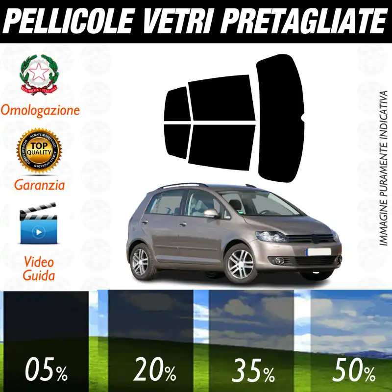 Volkswagen Golf Plus dal 2008 al 2010 Pellicole Oscuramento Vetri Auto Pre Tagliate a Misura Pagamento Sicuro