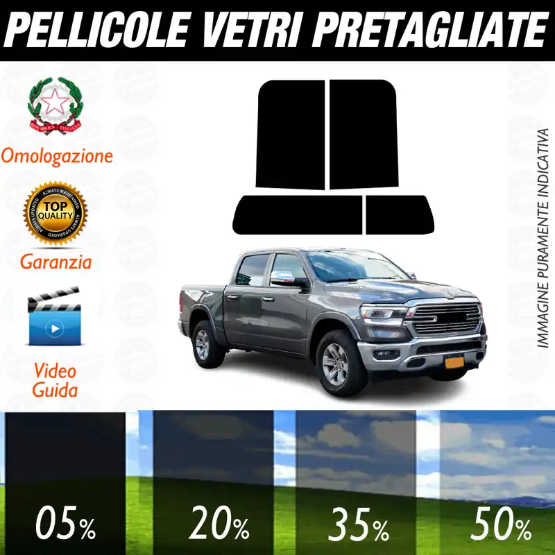 Offerta Dodge Ram 4P dal 2019 a Oggi Pellicole Oscuramento Vetri Auto Pre Tagliate a Misura