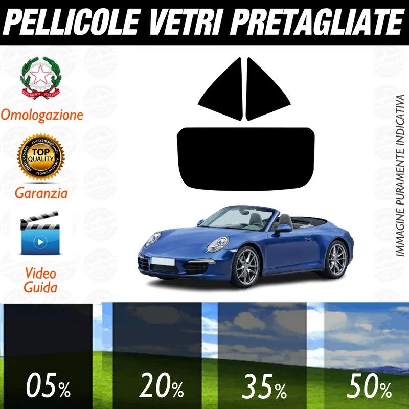 Esclusivo Porsche 911 Carrera Cabriolet dal 2012 al 2019 Pellicole Oscuramento Vetri Auto Pre Tagliate a Misura