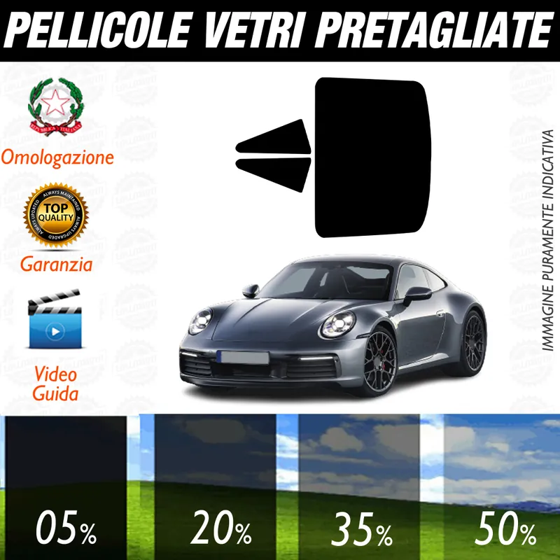 Porsche 911 Carrera / 4 / S / 4S / Turbo / Turbo S dal 2020 a Oggi Pellicole Oscuramento Vetri Auto Pre Tagliate a Misura Quantità Limitata
