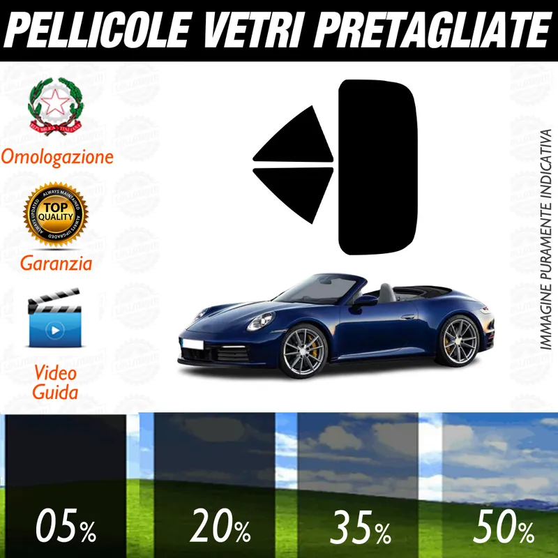 Miglior Prezzo Porsche 911 Carrera Convertibile / Turbo / S / Turbo S dal 2020 a Oggi Pellicole Oscuramento Vetri Auto Pre Tagliate a Misura