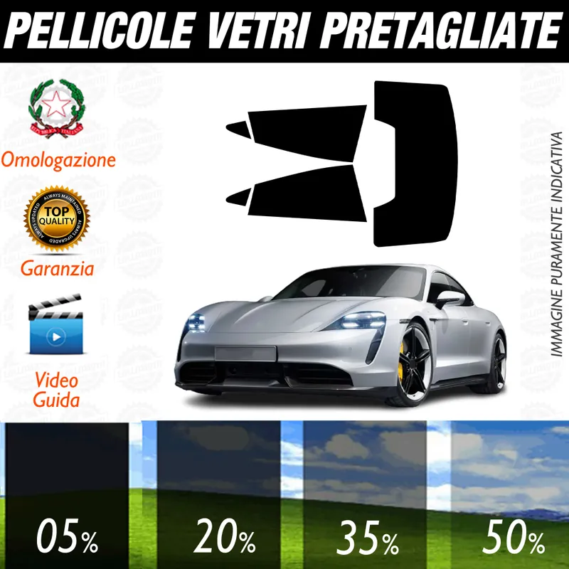 Porsche Taycan dal 2020 a Oggi Pellicole Oscuramento Vetri Auto Pre Tagliate a Misura Spedito Oggi