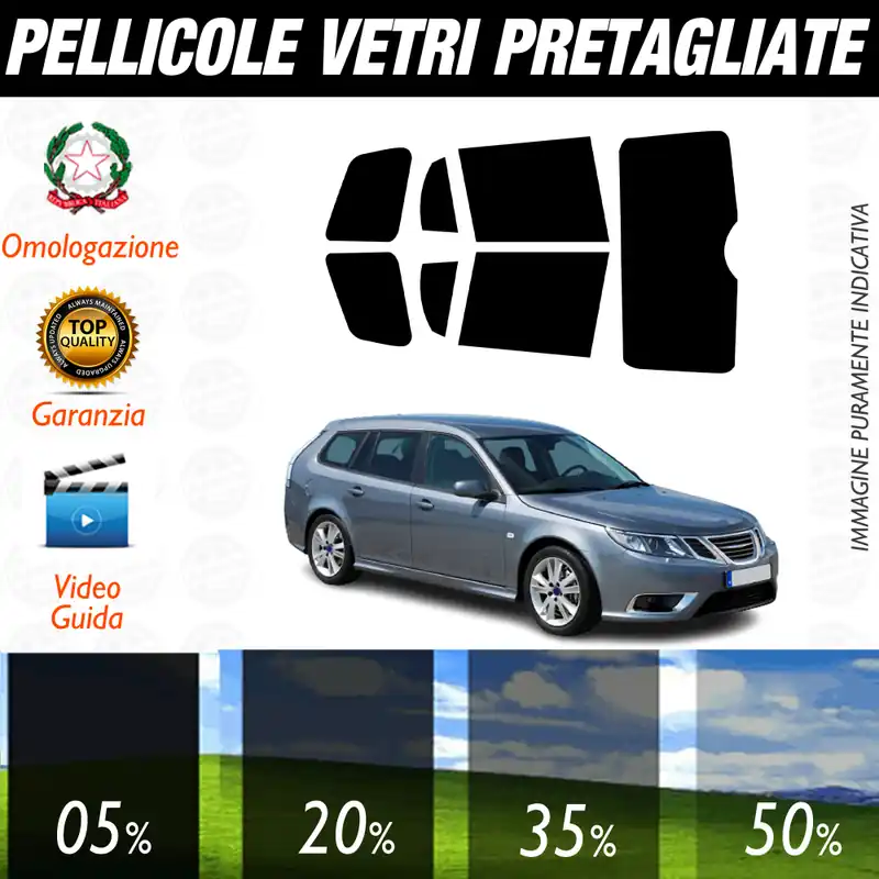 Saab 9-3 Sw dal 2005 al 2011 Pellicole Oscuramento Vetri Auto Pre Tagliate a Misura Consegna Rapida