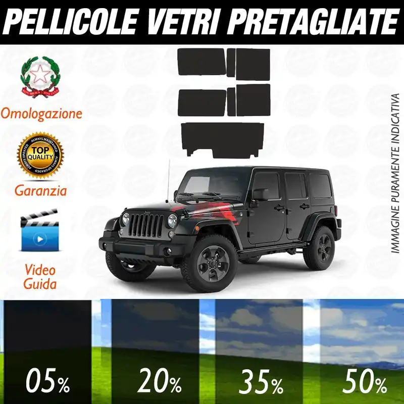 Jeep Wrangler 4P dal 2017 a Oggi Pellicole Oscuramento Vetri Auto Pre Tagliate a Misura Acquista Ora