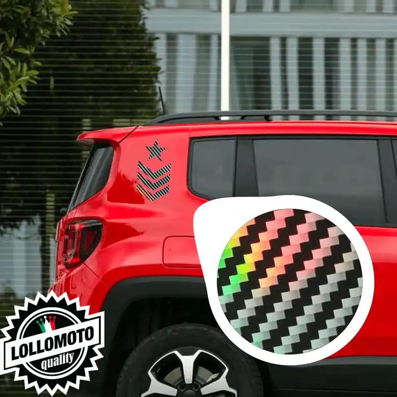 Ordina Subito 2pz Stelle Graduate Jeep Renegade Carbonio 2D Oleografico Adesivi Esercito Militare US ARMY Montanti Stickers Adesivo