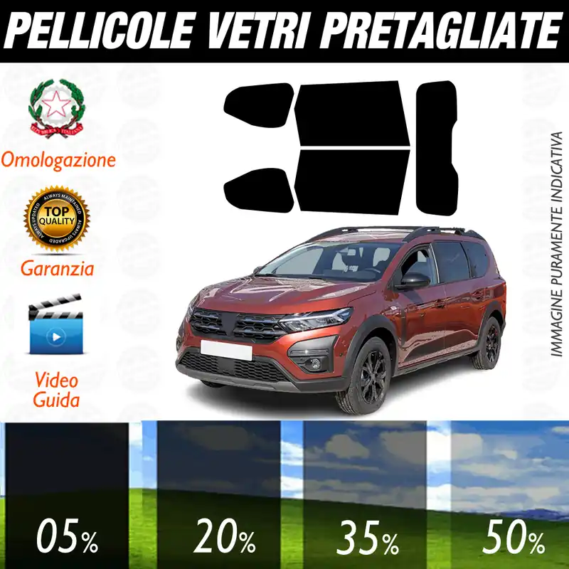 Dacia Jogger dal 2022 a Oggi Pellicole Oscuramento Vetri Auto Pre Tagliate a Misura Soddisfatti O Rimborsati