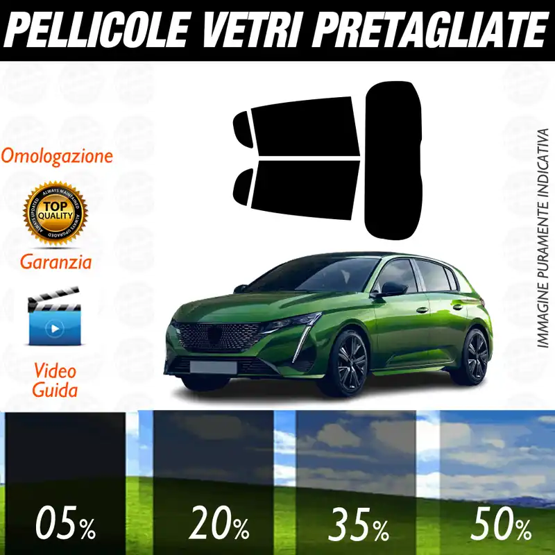 Peugeot 308 5P dal 2022 ad Oggi Pellicole Oscuramento Vetri Auto Pre Tagliate a Misura Posteriore Popolare