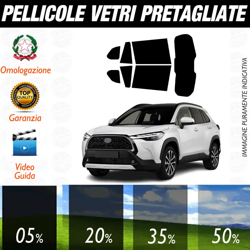 Acquista Ora Toyota Corolla Cross dal 2022 a Oggi Pellicole Oscuramento Vetri Auto Pre Tagliate a Misura