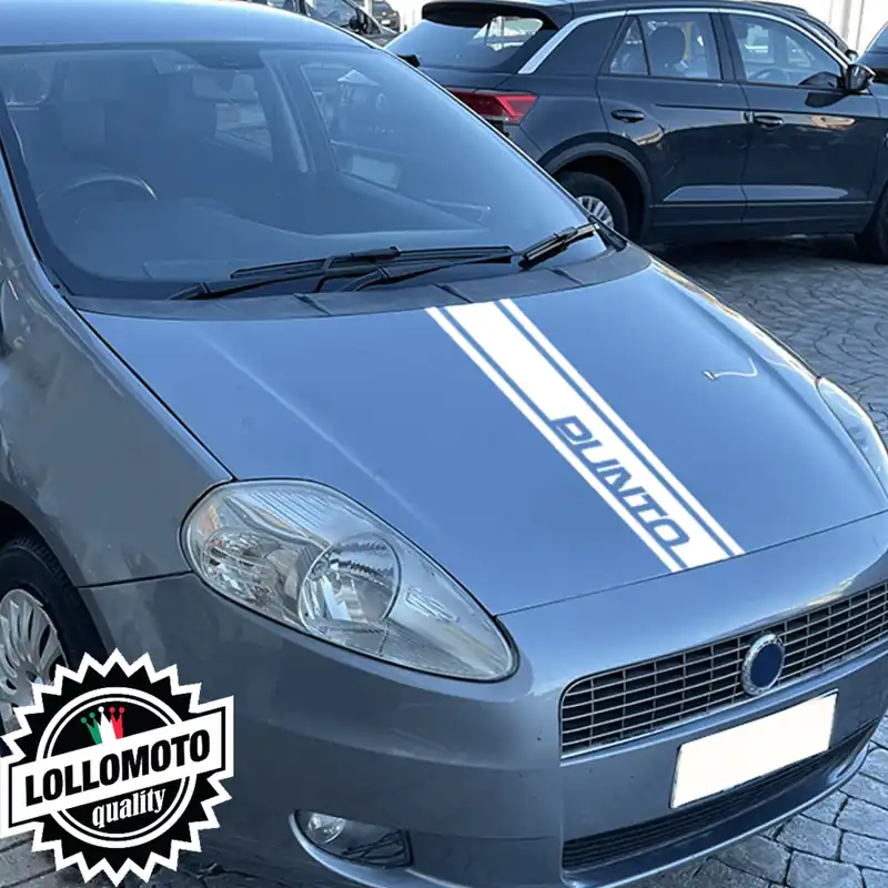 Adesivi Triple Stripe Cofano Scritta Punto Fiat Grande Punto dal 2006 ad Oggi Stickers Accessori Auto Pellicole Reso Gratuito