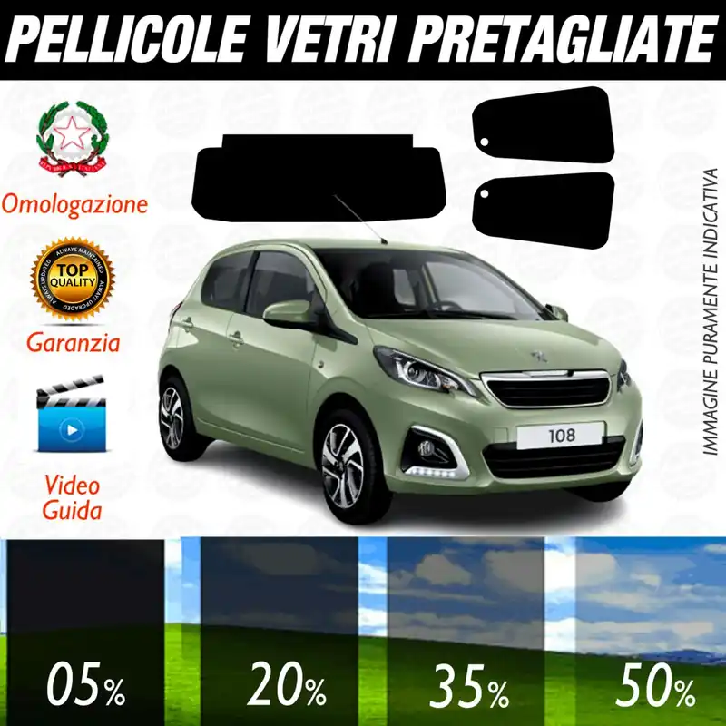 PEUGEOT 108 5 porte dal 2014 al 2022 Pellicole Oscuramento Vetri Auto Pre Tagliate a Misura Scelto Dai Clienti