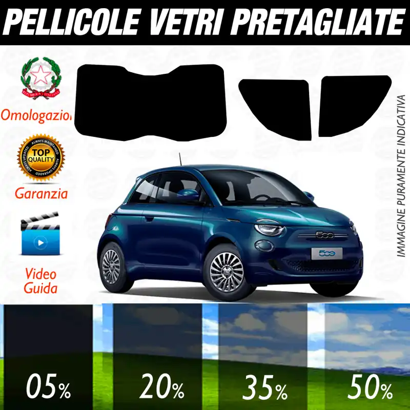 Promo Stagionale Fiat 500 E 3 PORTE dal 2021ad OGGI Pellicole Oscuramento Vetri Auto Pre Tagliate a Misura