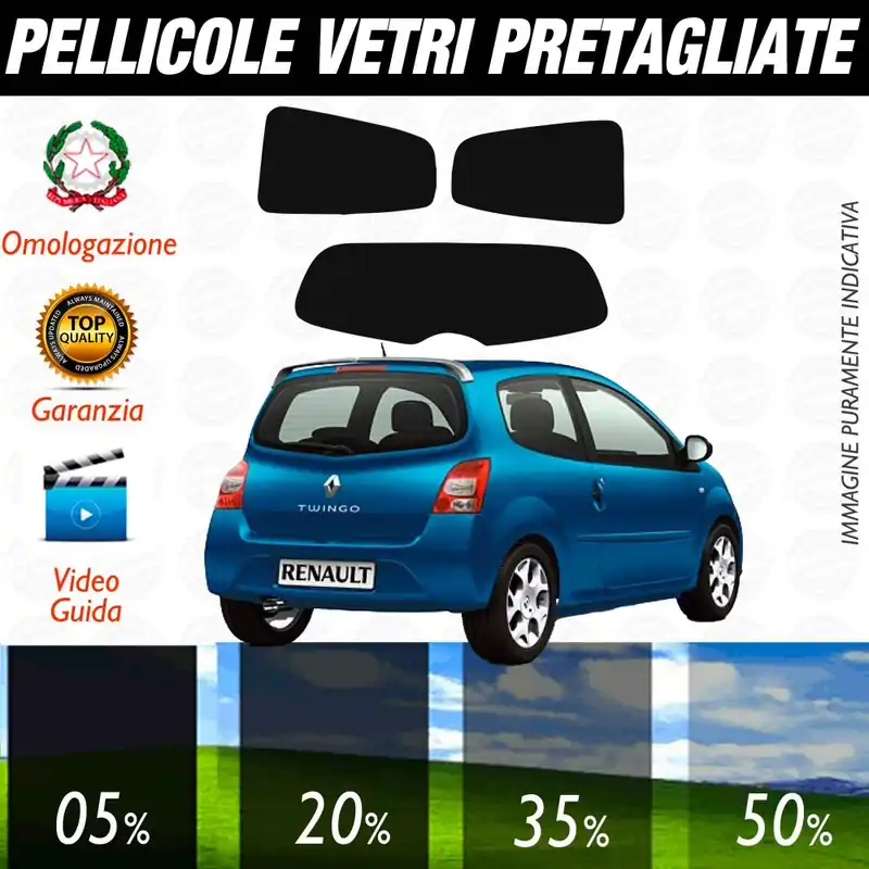 Offerta Speciale Renault Twingo dal 2007 al 2014 Pellicole Posteriori per Oscuramento Vetri Auto Pre Tagliate a Misura