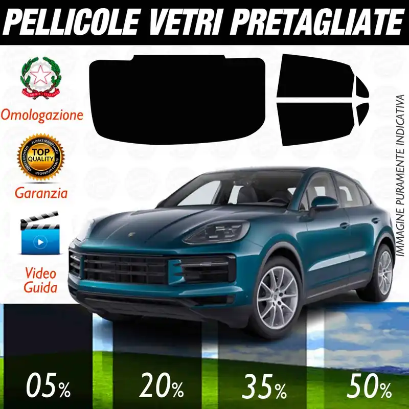 Porsche Cayenne Coupe dal 2020 al 2025 Pellicole Oscuramento Vetri Auto Pre Tagliate a Misura Sconto