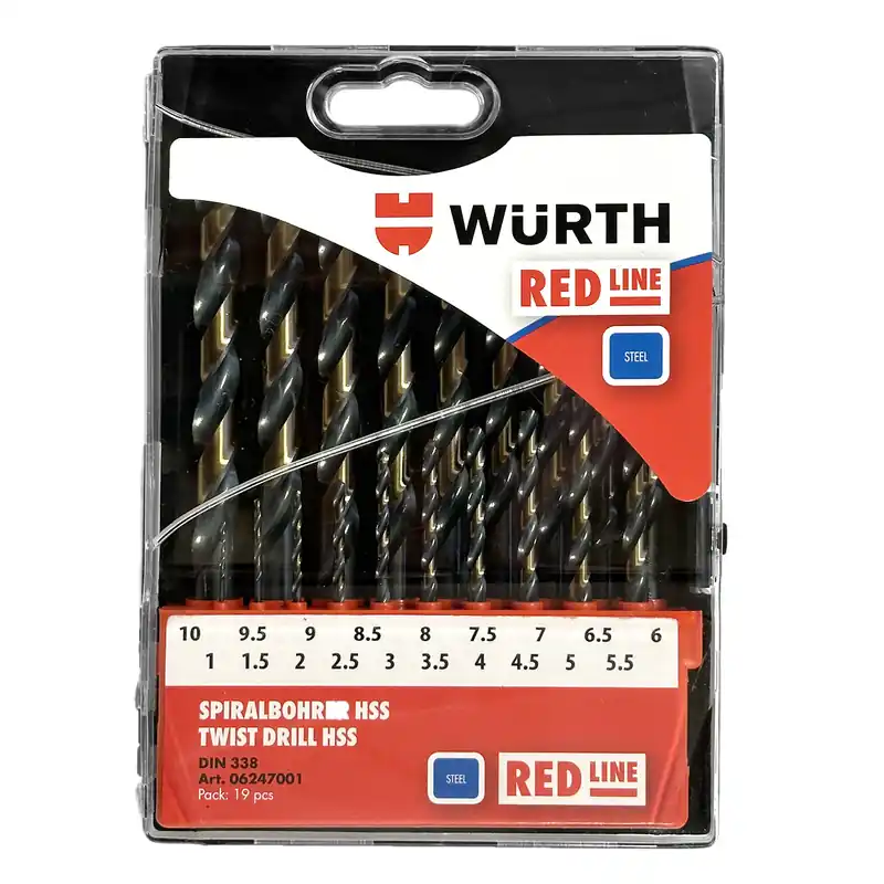 Set di punte da trapano HSS DIN 338 da 1 a 10mm - 19 pezzi Würth Pagamento Sicuro