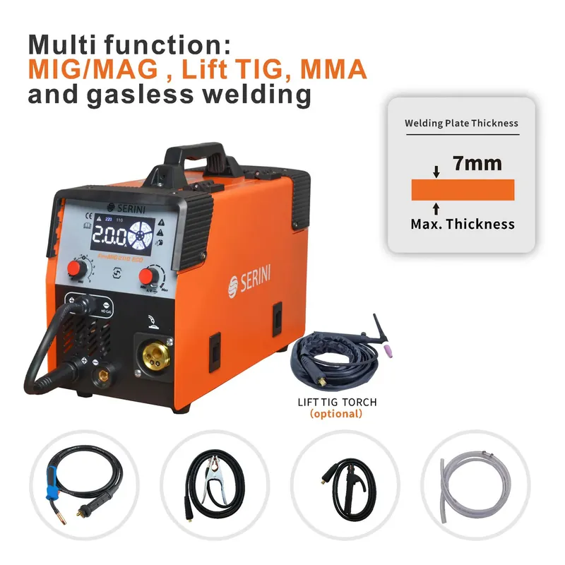 Reso Gratuito Saldatrice MIG/MAG/MMA/a filo animato/Lift TIG inverter FireMIG 200 ECO IGBT, monofase