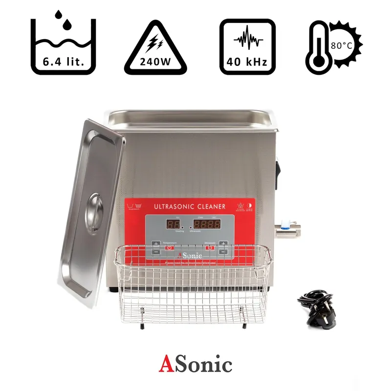 Compra Oggi Stesso Pulitore ad ultrasuoni 6,4l con funzione degassamento, 240W, 40kHz, 80°C