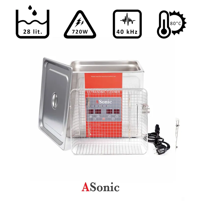 Pulitore ad ultrasuoni 28l con funzione degassamento, 600W, 40kHz, 80°C Ultimissimo Modello