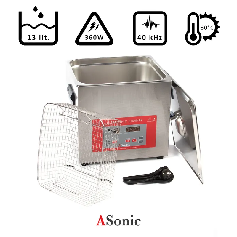 Offerta Del Giorno Pulitore ad ultrasuoni 13l con funzione degas, 360W, 40kHz, 80°C